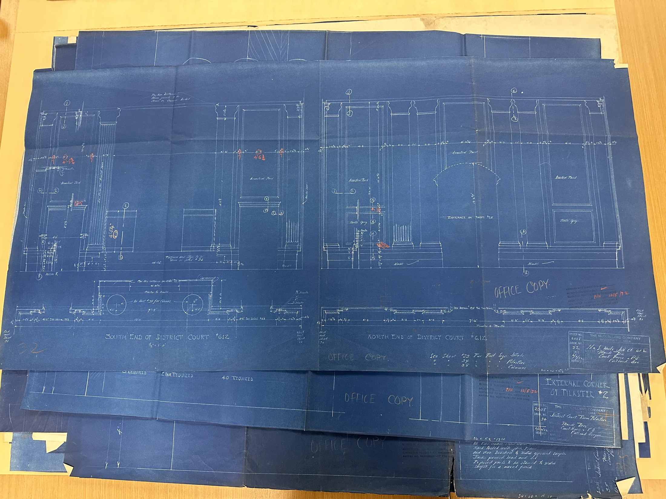District Court end elevations and column details