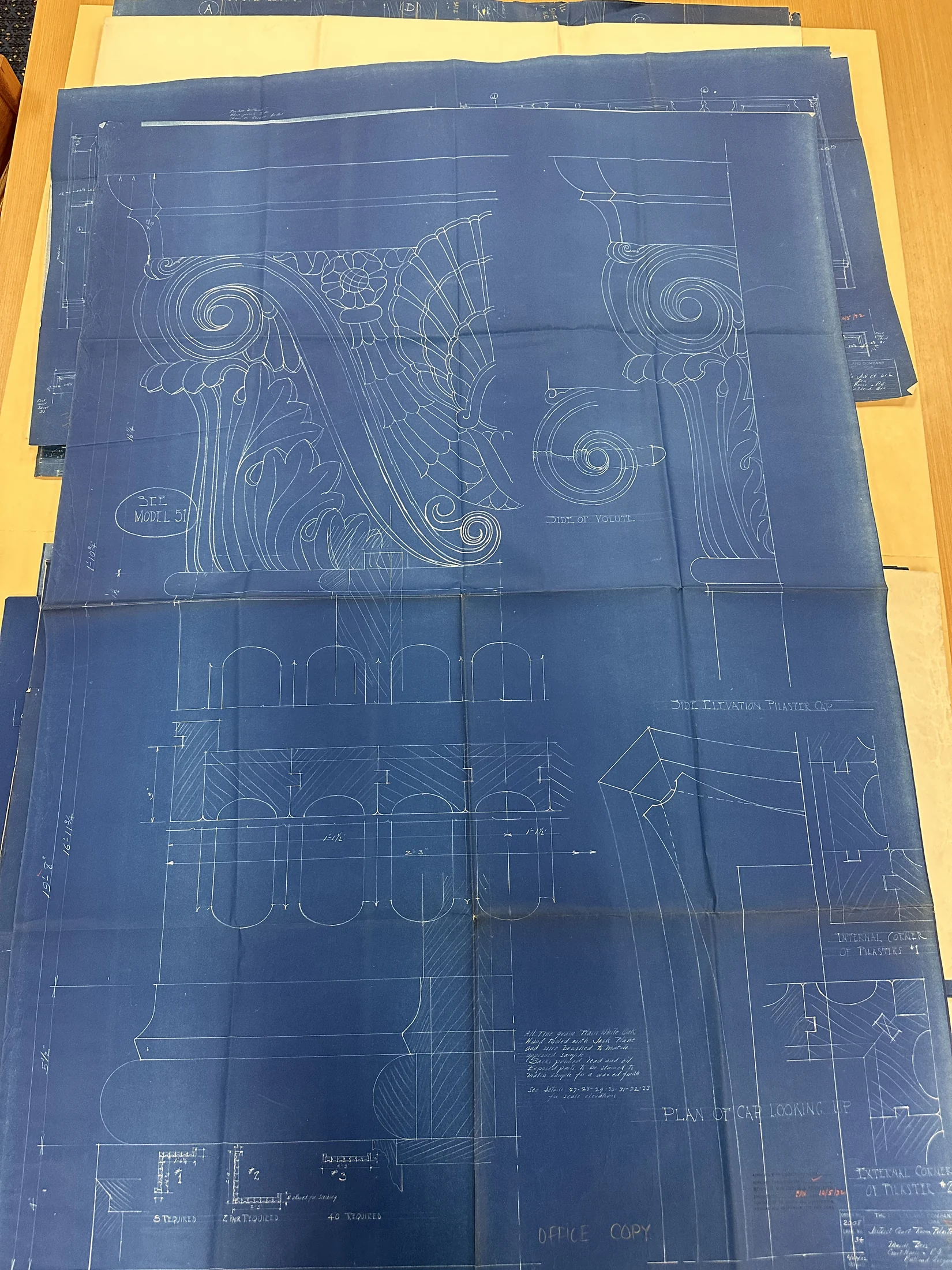 Pilaster volute and capital carving