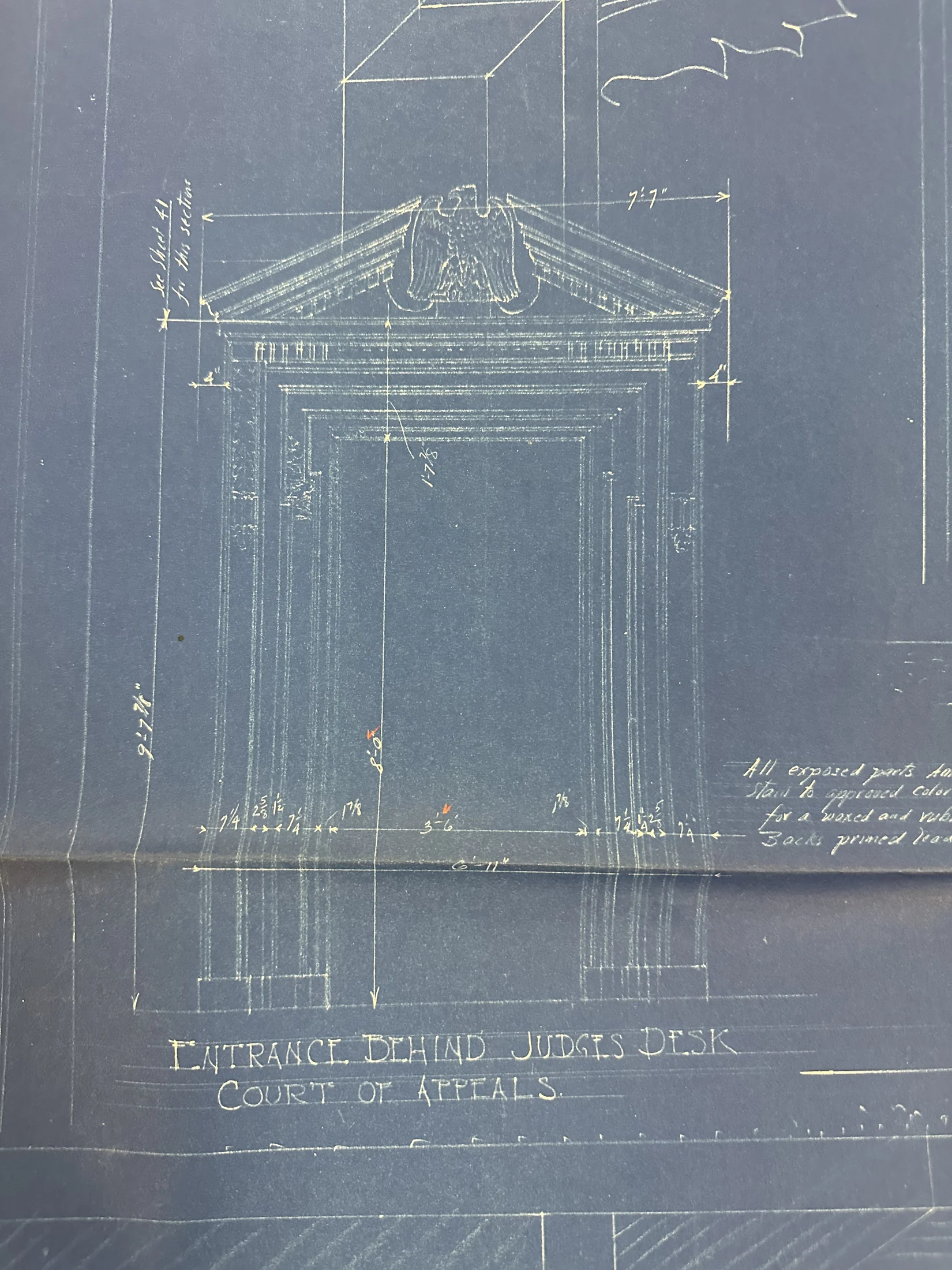 Entrance behind judge’s desk—ornamental close-up