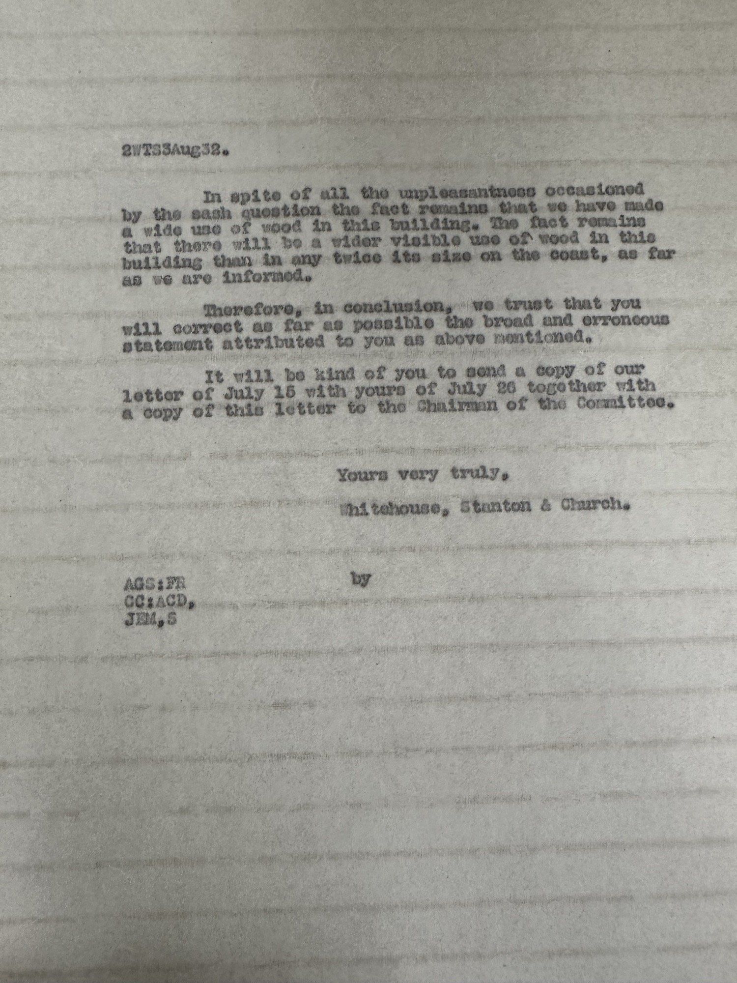 Whitehouse, Stanton & Church letter to W.F. Shaw, p.2
