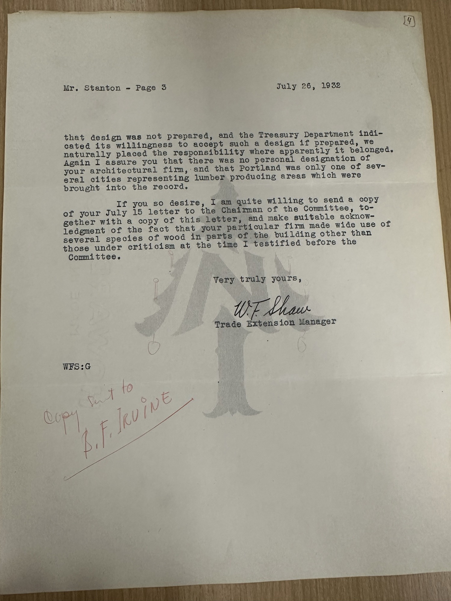 W.F. Shaw letter to Stanton, page 3 (signed), July 26 1932