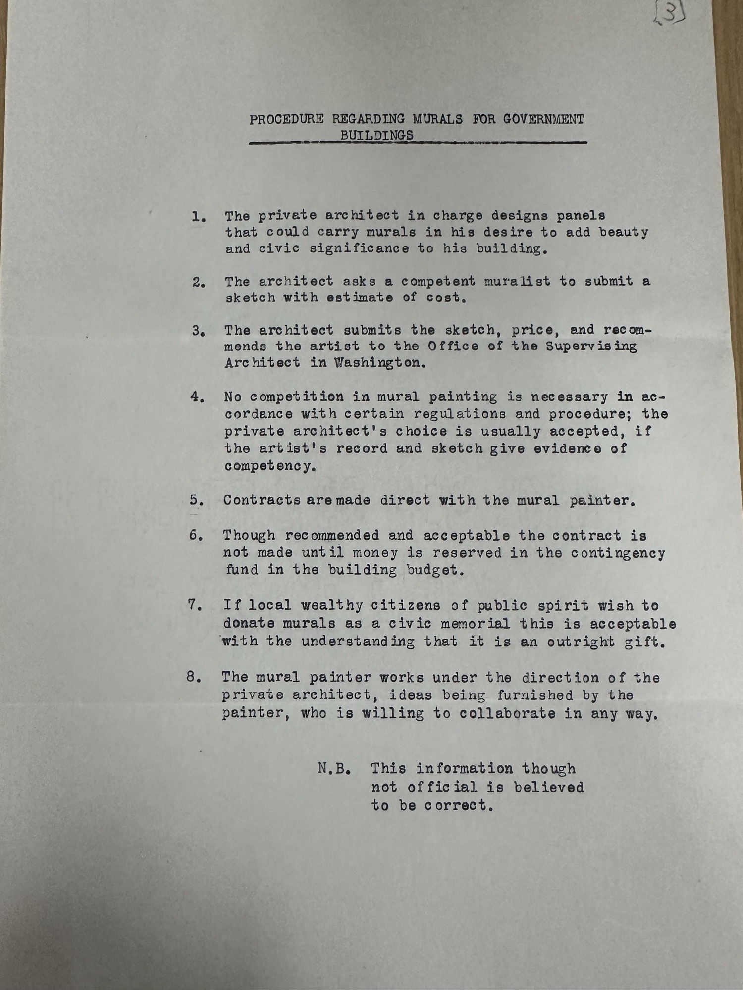 Memo: 'Procedure Regarding Murals for Government Buildings'