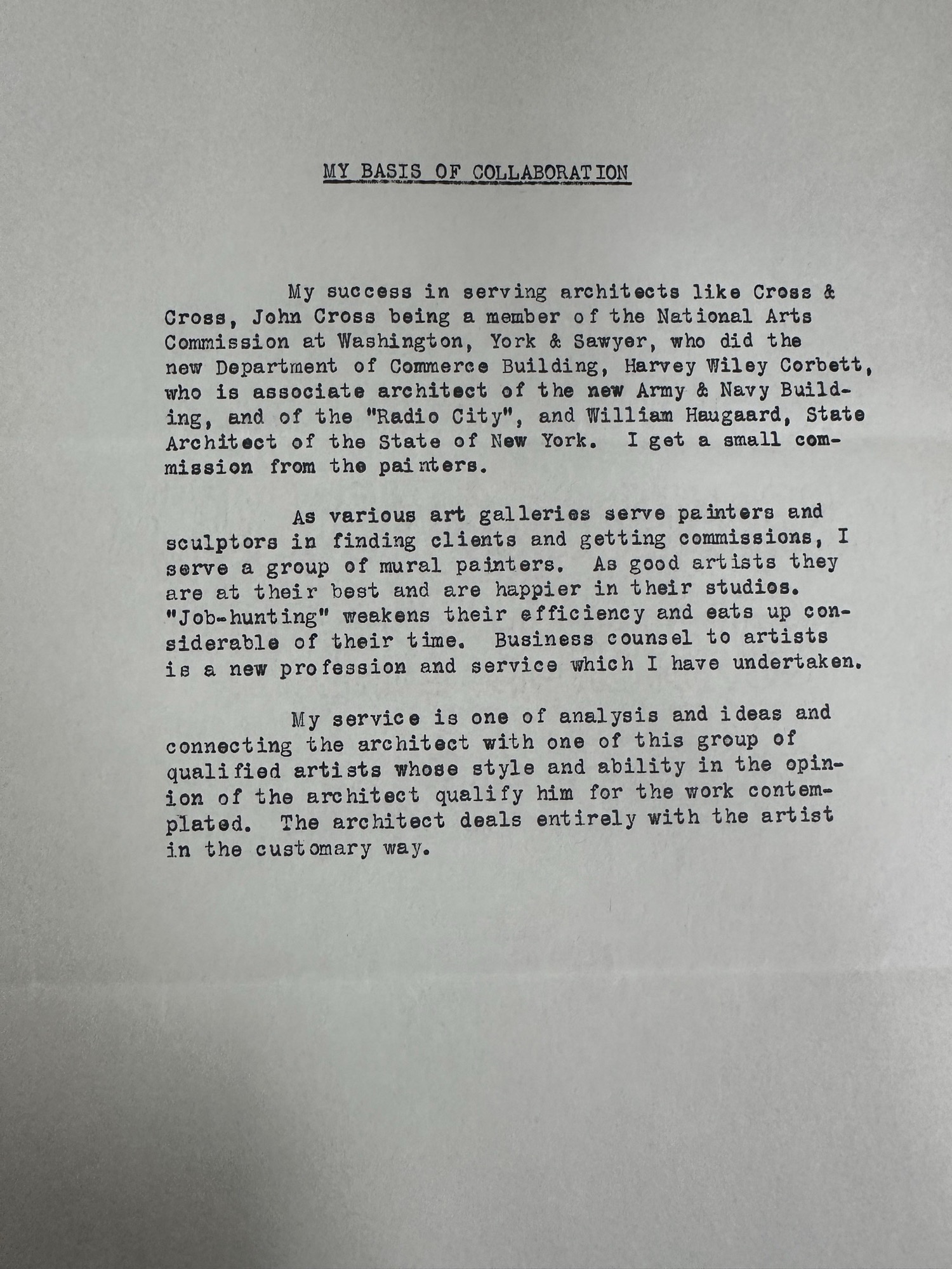 Carl Beck memo: 'My Basis of Collaboration'