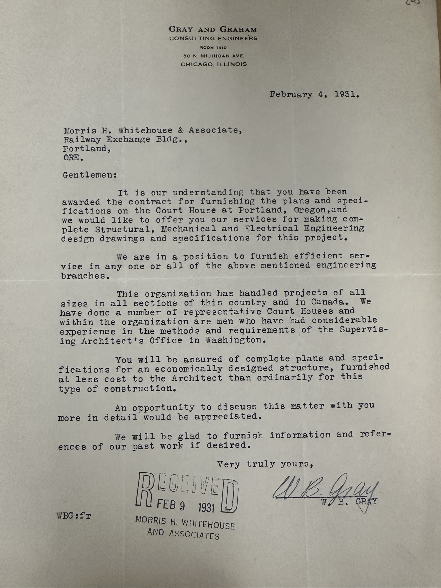 Gray & Graham engineers solicit courthouse engineering work, 1931