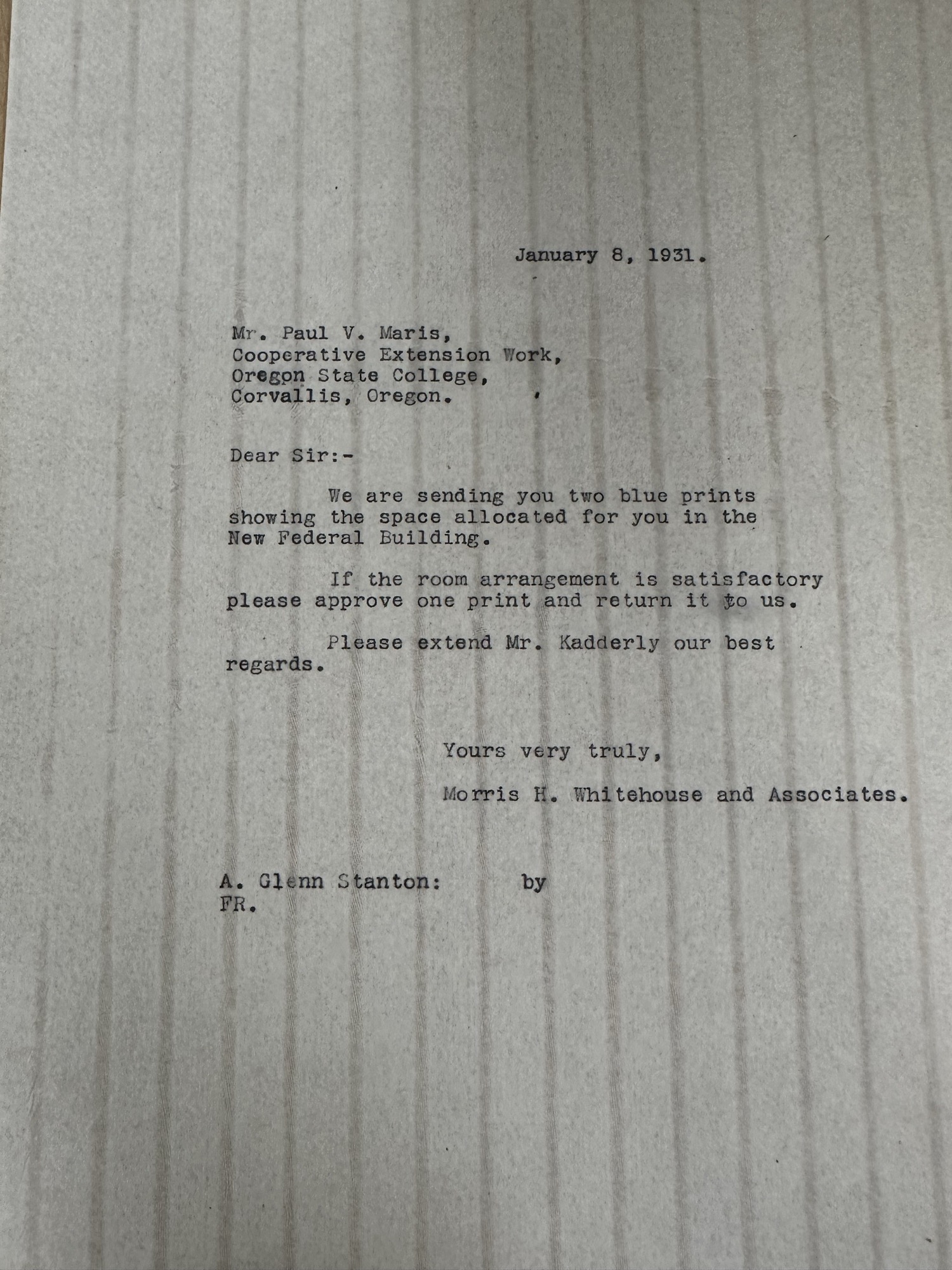 Architects send Cooperative Extension its space blueprints, Jan 1931