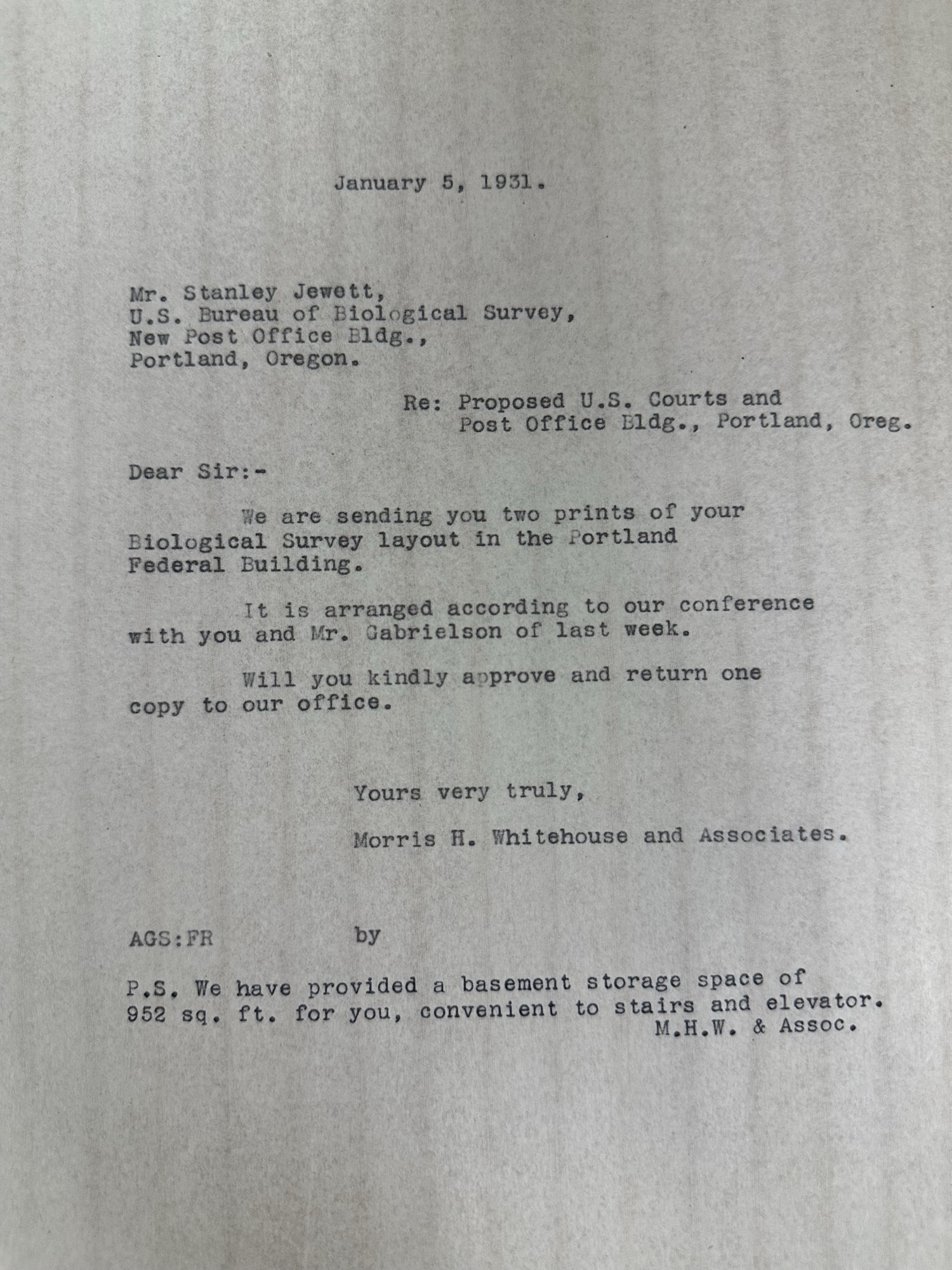 Architects send Bureau of Biological Survey its layout, Jan 1931