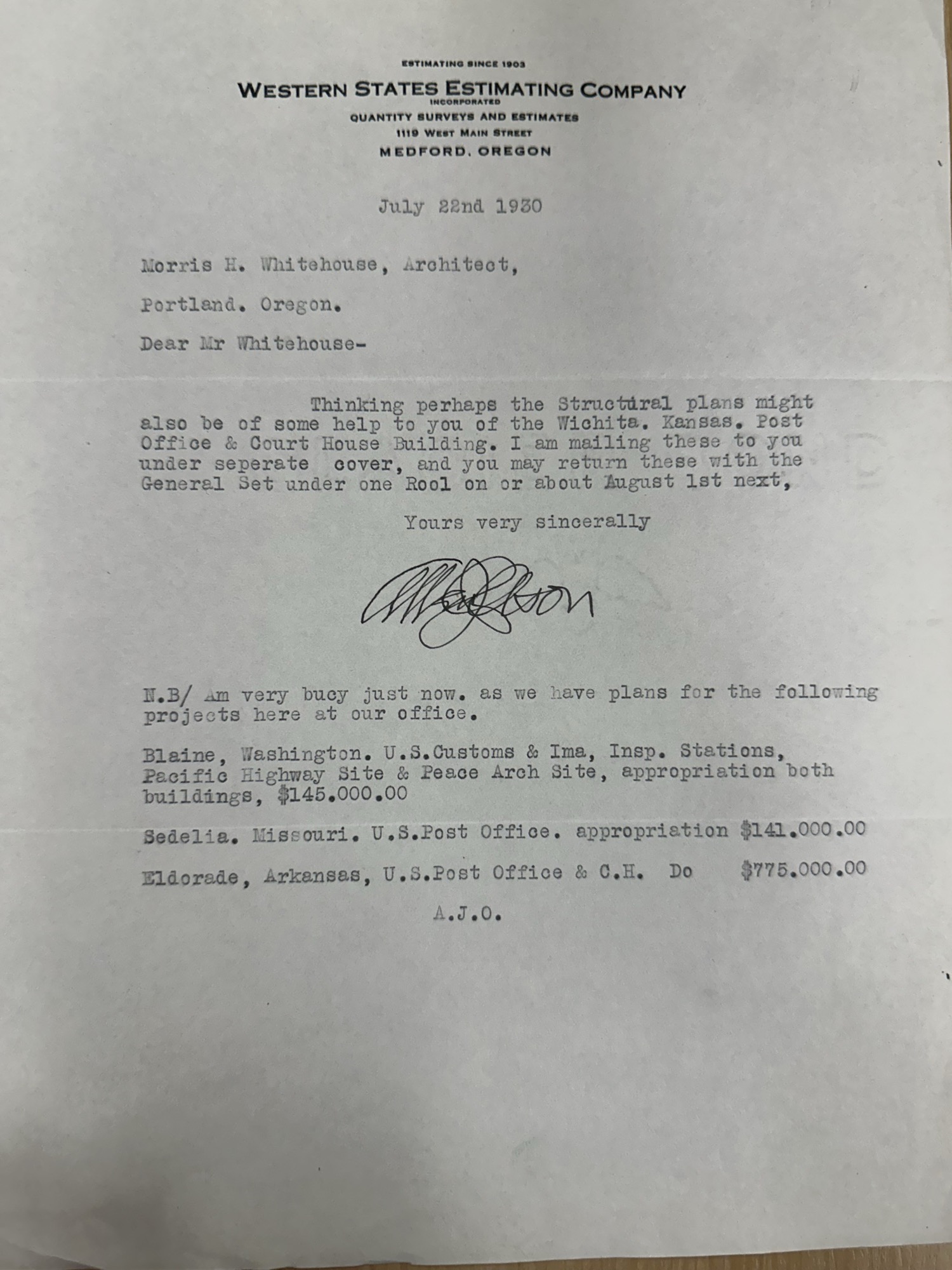 Western States Estimating Co. offers Wichita courthouse plans, 1930