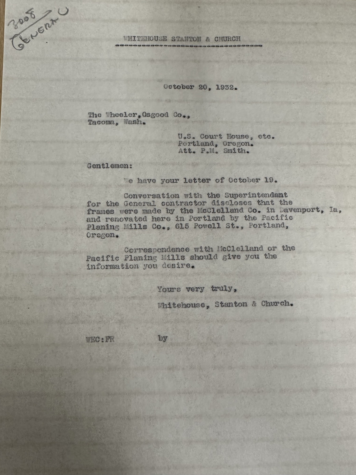 Architects reply to Wheeler, Osgood on sash frames and Pacific Planing Mills