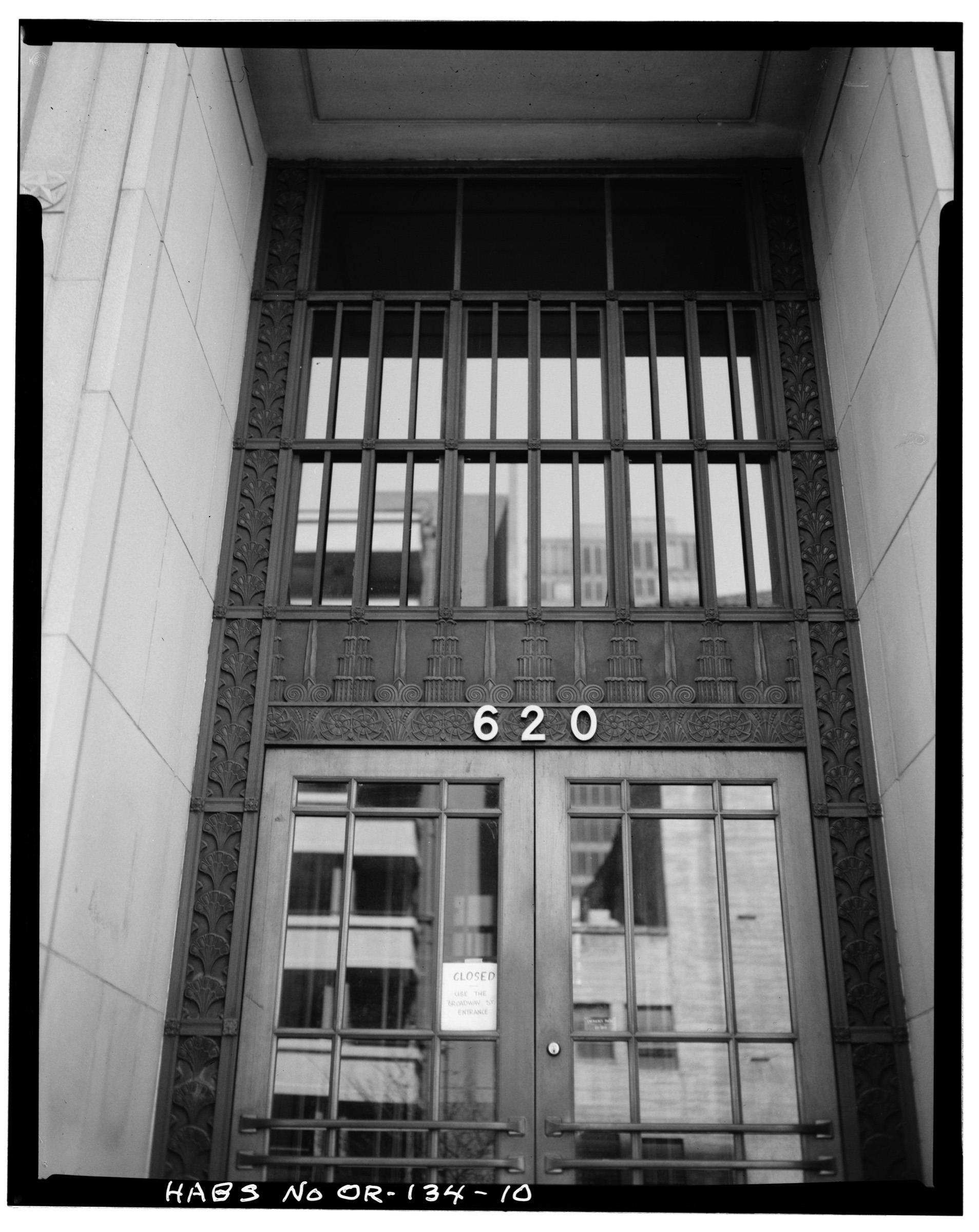 North (main) entrance, bronze door and ornament — HABS documentation photograph