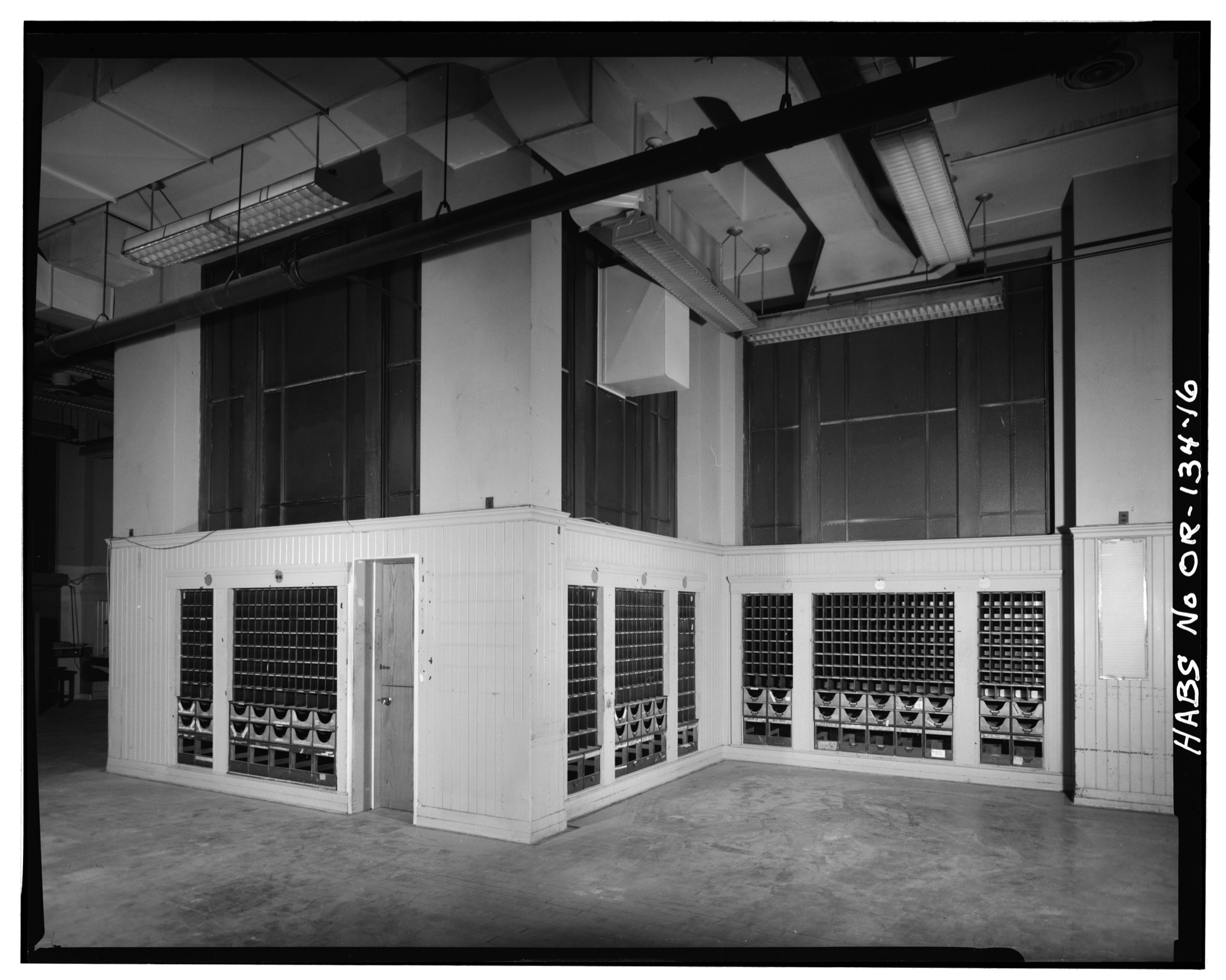 Postal service workroom (north area) lockboxes — HABS documentation photograph