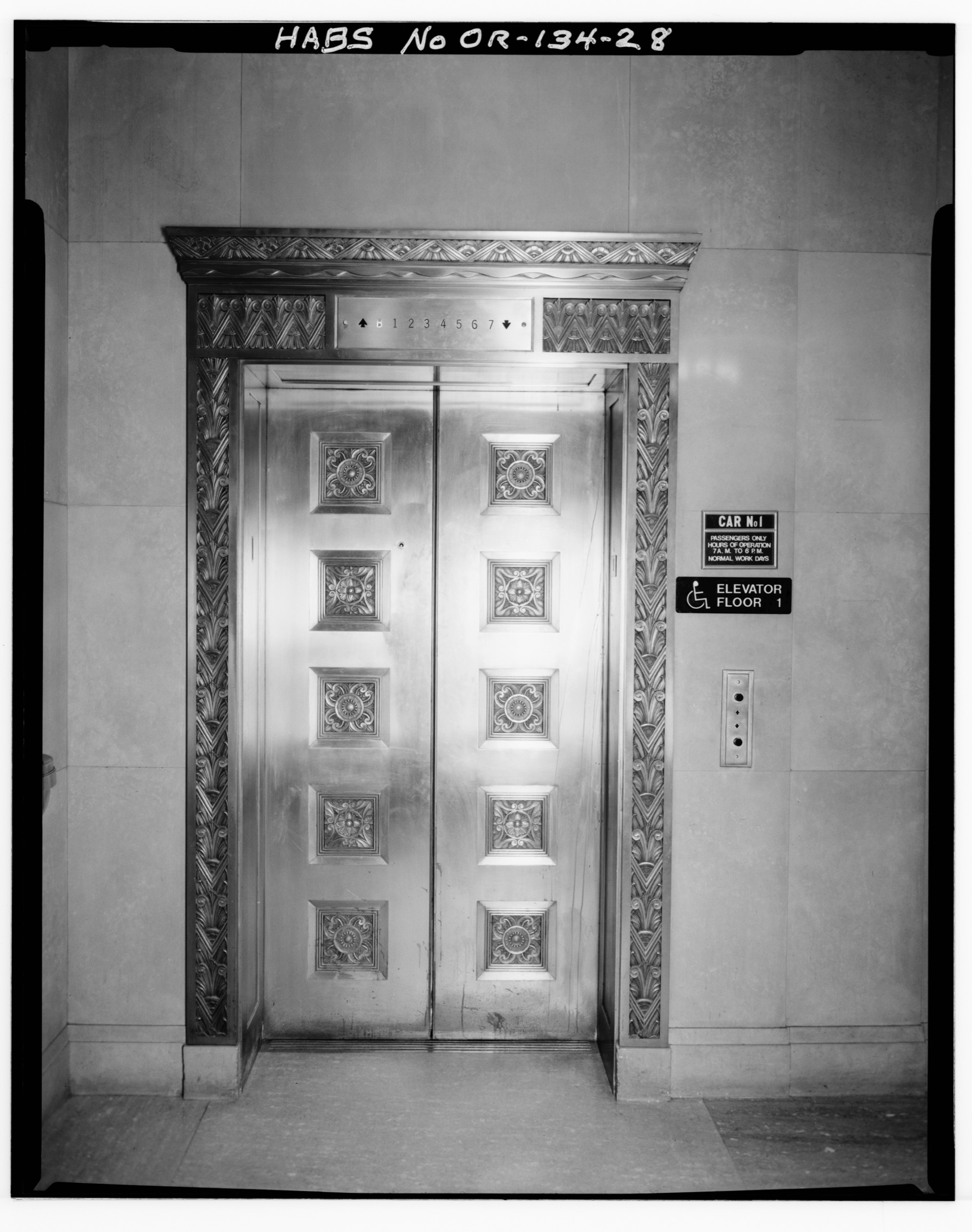 Bronze elevator door — HABS documentation photograph