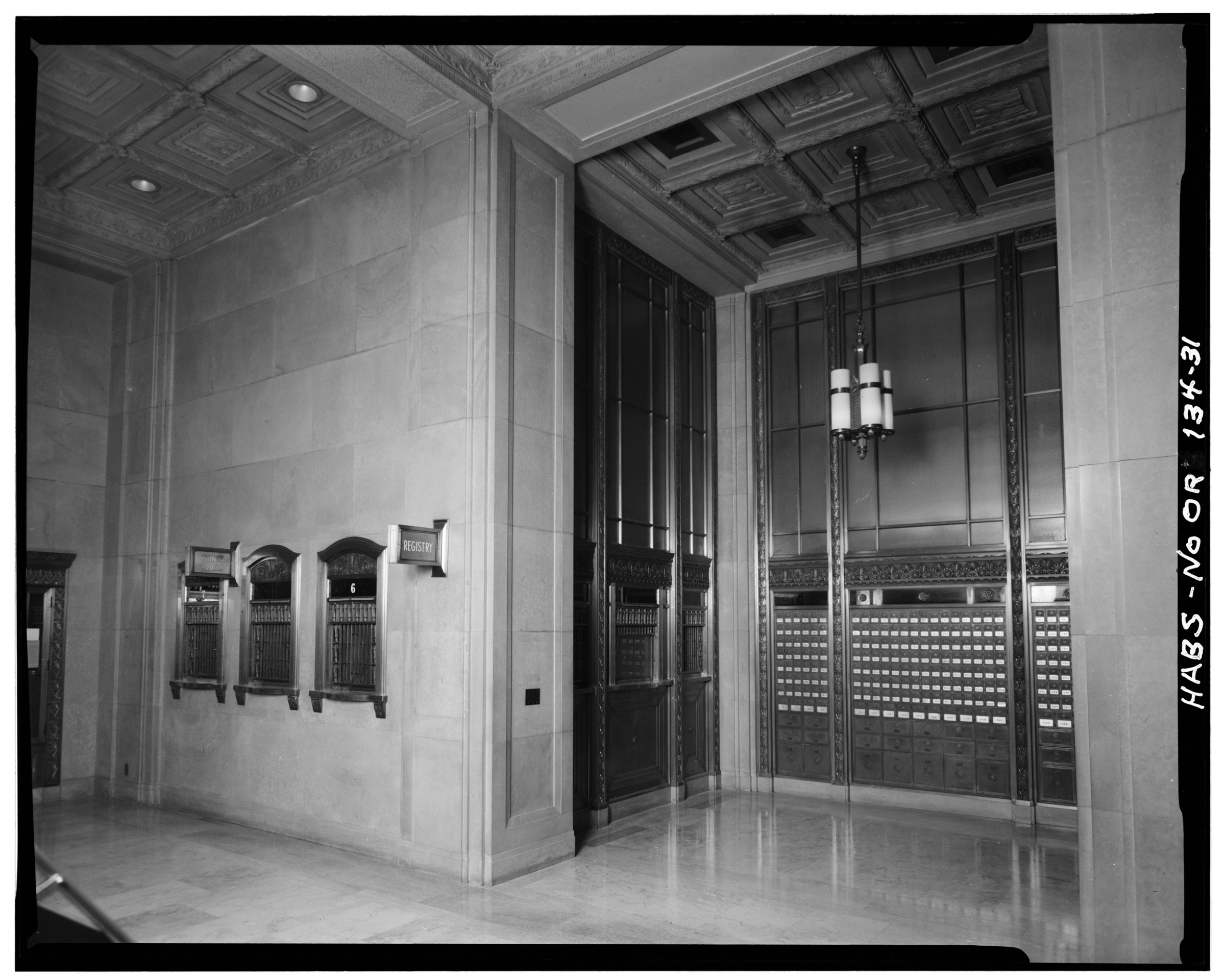 Lockboxes and registry windows (east lobby bays) — HABS documentation photograph